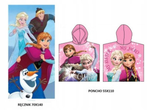 Poncho Frozen Kapturem 55x110 +Ręcznik 70x140 Elsa