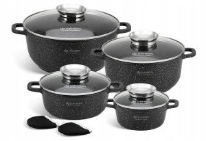 Garnki Zestaw 8 El 8142 Ceramiczne Marmur Indukcja
