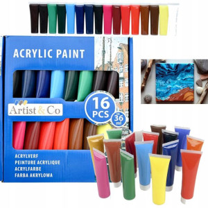 Zestaw Farb Akrylowych 16szt 36ml Akrylowe +gratis