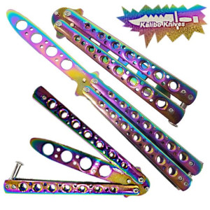 Nóż MOTYLEK, Tęcza Treningowy Tępy Rainbow Fade Cs