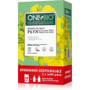 OUTLET, OnlyBio, Nawilżający Płyn Micelarny 3w1, Refill Pack, 500 ml
