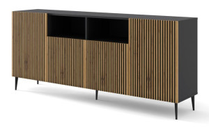Komoda RAVENNA A 200 cm 2D2D frezowana czarny dąb artisan na nóżkach