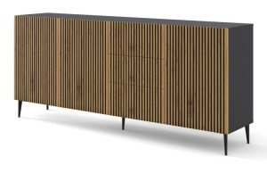 Komoda RAVENNA A 200 cm 3D3S frezowana czarny dąb artisan na nóżkach