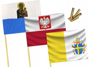 3 flagi maryjna,papieska,polska 112X70+kije+uchwyt