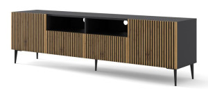 Szafka RTV RAVENNA A 200 cm 2D2S frezowana czarny dąb artisan na nóżkach