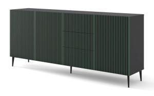 Komoda RAVENNA A 200 cm 3D3S frezowana czarny zielony na nóżkach