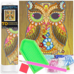 Mandala Diamentowa Mozaika 7D Sowa Na Drewnie 1006567