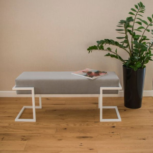 ławeczka tapicerowana loft białe nogi szara