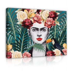 Obraz Na Płótnie Frida Kahlo Liście Kwiaty 100x70