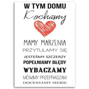 OBRAZ NA PŁÓTNIE Napisy W tym Domu Serce 80x120