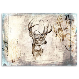 OBRAZ NA PŁÓTNIE Jeleń Shabby Chic Beżowy 90x60