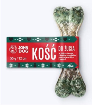 JOHN DOG Kość do żucia w skórze łososia z krylem, małżą i algami 12cm