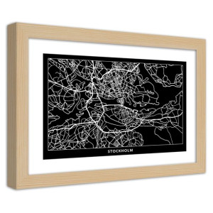 Plakat w ramie naturalnej, Plan miasta Sztokholm - 60x40