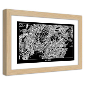 Plakat w ramie naturalnej, Plan miasta Ateny - 60x40
