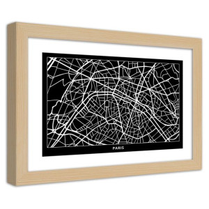 Plakat w ramie naturalnej, Plan miasta Paryż - 60x40