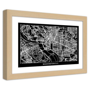 Plakat w ramie naturalnej, Plan miasta Waszyngton - 90x60