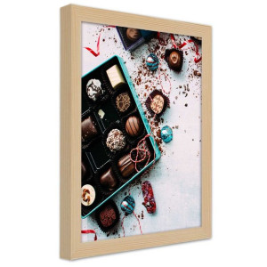 Plakat w ramie naturalnej, Kolorowe pralinki - 30x45