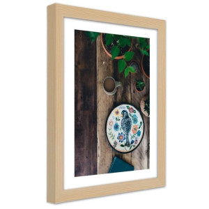 Plakat w ramie naturalnej, Haftowany ptak - 30x45