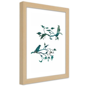 Plakat w ramie naturalnej, Ptaki na gałązkach - 20x30