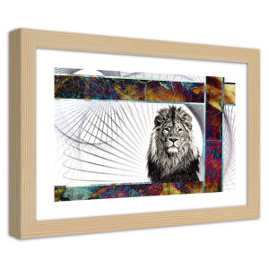 Plakat w ramie naturalnej, Majestatyczny lew - 100x70