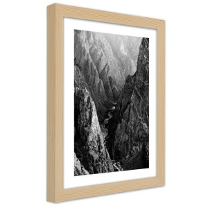 Plakat w ramie naturalnej, Czarno-biały krajobraz górski - 40x60
