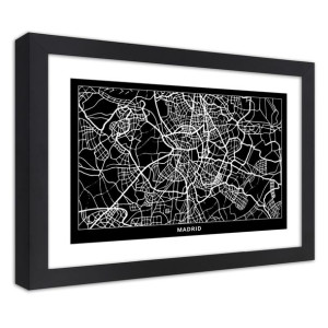 Plakat w ramie czarnej, Plan miasta Madryt - 90x60