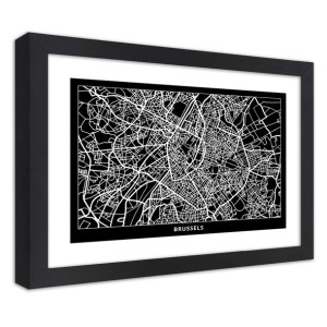 Plakat w ramie czarnej, Plan miasta Bruksela - 60x40