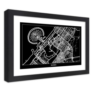 Plakat w ramie czarnej, Plan miasta Dubaj - 90x60