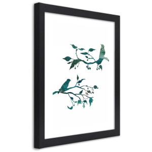 Plakat w ramie czarnej, Ptaki na gałązkach - 60x90