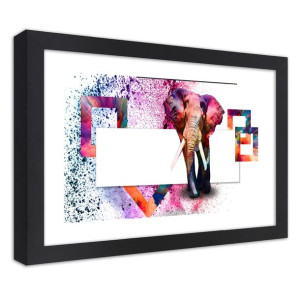 Plakat w ramie czarnej, Kolorowy słoń - 60x40