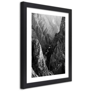 Plakat w ramie czarnej, Czarno-biały krajobraz górski - 20x30