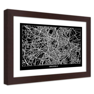 Plakat w ramie brązowej, Plan miasta Bruksela - 100x70