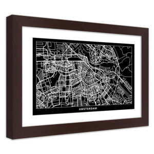 Plakat w ramie brązowej, Plan miasta Amsterdam - 90x60