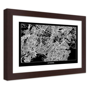 Plakat w ramie brązowej, Plan miasta Ateny - 100x70