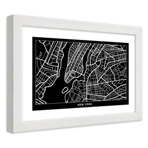 Plakat w ramie białej, Plan miasta Nowy Jork - 100x70