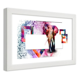 Plakat w ramie białej, Kolorowy słoń - 90x60