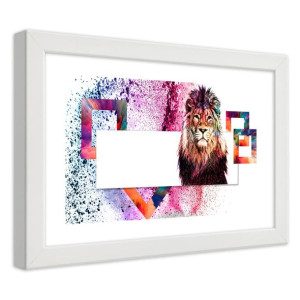 Plakat w ramie białej, Lew z kolorową grzywą - 60x40