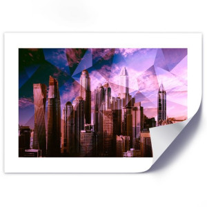 Plakat, Geometryczne miasto we fiolecie - 90x60