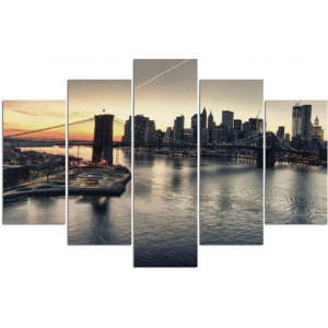 Obraz pięcioczęściowy na płótnie, Brooklyn Bridge w Nowym Jorku - 200x100