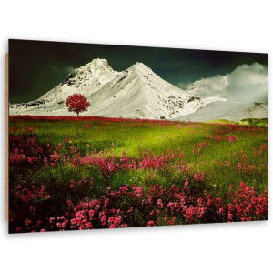 Obraz Deco Panel, Góry w śniegu i kolorowa łąka - 90x60