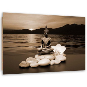 Obraz Deco Panel, Budda na kamieniach - czarno-biały - 120x80