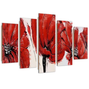 Obraz pięcioczęściowy Deco Panel, Czerwone kwiaty - 100x70