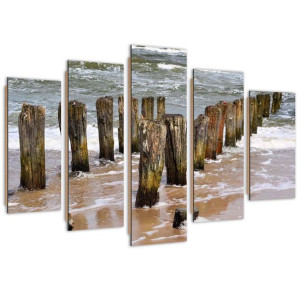 Obraz pięcioczęściowy Deco Panel, Falochrony na plaży - 100x70