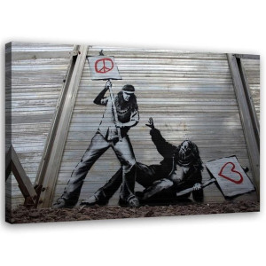 Obraz na płótnie, Walka pokoju z miłością mural Banksy - 60x40
