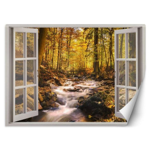 Fototapeta, Okno - leśny potok - 140x100