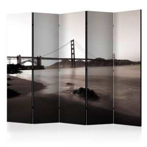 Parawan 5-częściowy - San Francisco: Most Golden Gate w czerni i bieli II [