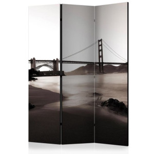 Parawan 3-częściowy - San Francisco: Most Golden Gate w czerni i bieli [Roo
