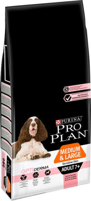 Purina Pro Plan Medium & Large 7+ Sensitive Optiderma, łosoś i ryż 14kg + P