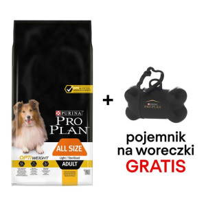 Purina Pro Plan Adult Light Optiweight Sterilised, kurczak i ryż 14kg + Poj