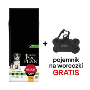 Purina Pro Plan Medium Puppy Optistart, kurczak i ryż 12kg + Pojemnik na wo